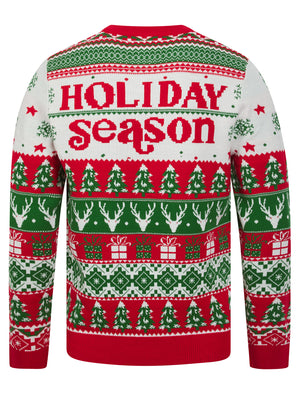 Men's Holiday Season Jacquard Nordic Fair Isle Christmas Jumper in George Red - Merry Christmas