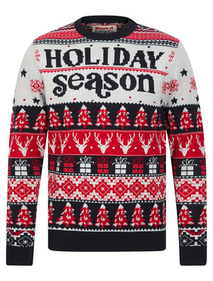 Men's Holiday Season Jacquard Nordic Fair Isle Christmas Jumper in Ink - Merry Christmas