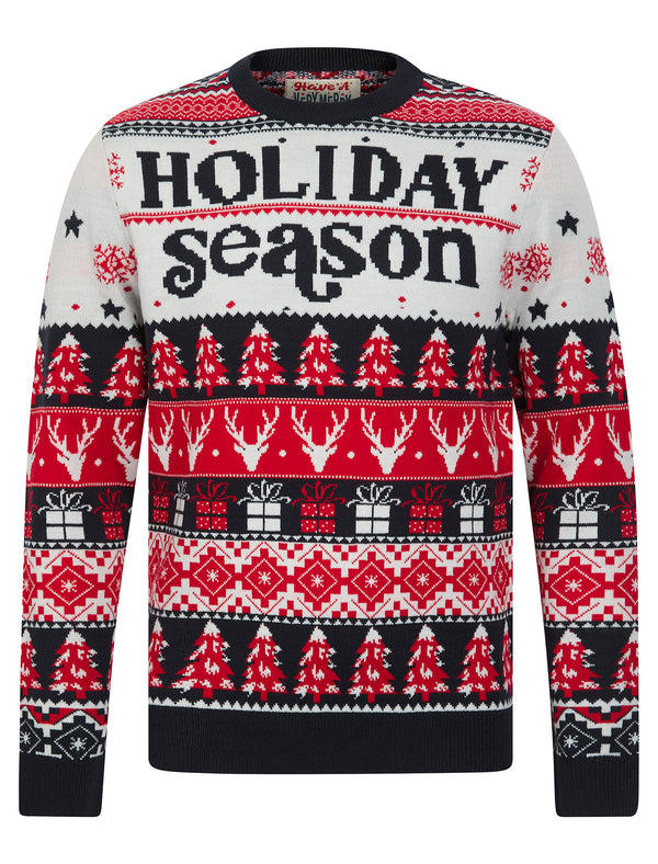Men's Holiday Season Jacquard Nordic Fair Isle Christmas Jumper in Ink - Merry Christmas