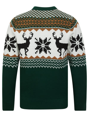 Men's Nordic Jacquard Fair Isle Festive Knitted Christmas Jumper in Holly Green - Merry Christmas