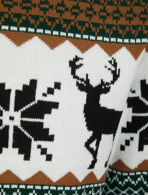 Men's Nordic Jacquard Fair Isle Festive Knitted Christmas Jumper in Holly Green - Merry Christmas