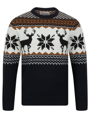 Men's Nordic Jacquard Fair Isle Festive Knitted Christmas Jumper in Ink - Merry Christmas