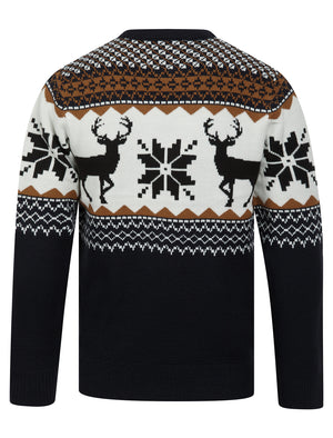 Men's Nordic Jacquard Fair Isle Festive Knitted Christmas Jumper in Ink - Merry Christmas