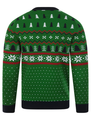 Men's Deer Motif Novelty 3D Pom Pom Design Knitted Christmas Jumper in Christmas Green - Merry Christmas