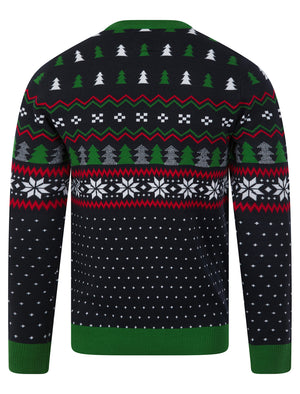 Men's Deer Motif Novelty 3D Pom Pom Design Knitted Christmas Jumper in Ink - Merry Christmas