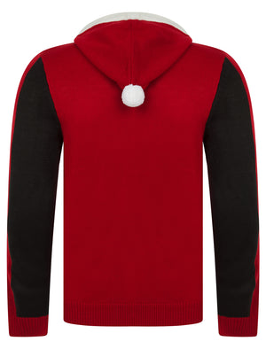 Men's  Santa Novelty Hooded Knitted Christmas Jumper in Christmas Red - Merry Christmas