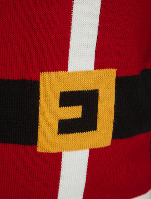 Men's  Santa Novelty Hooded Knitted Christmas Jumper in Christmas Red - Merry Christmas