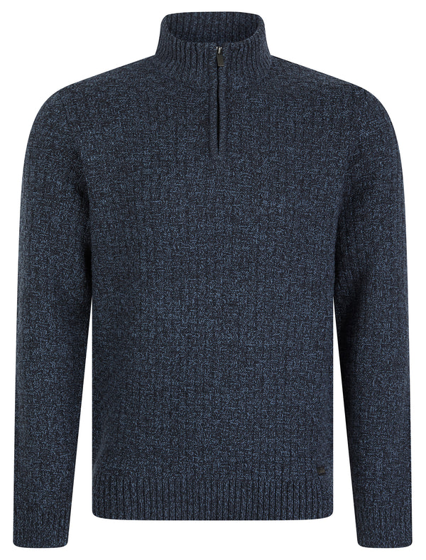 Casta Chunky Basket Stitch Knitted Quarter Zip Funnel Neck Jumper in Ink Twist - Tokyo Laundry