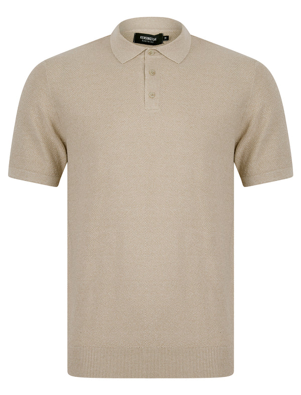 Debling Textured Moss Stitch Knitted Cotton Polo Shirt in Natural Twist - Kensington Eastside