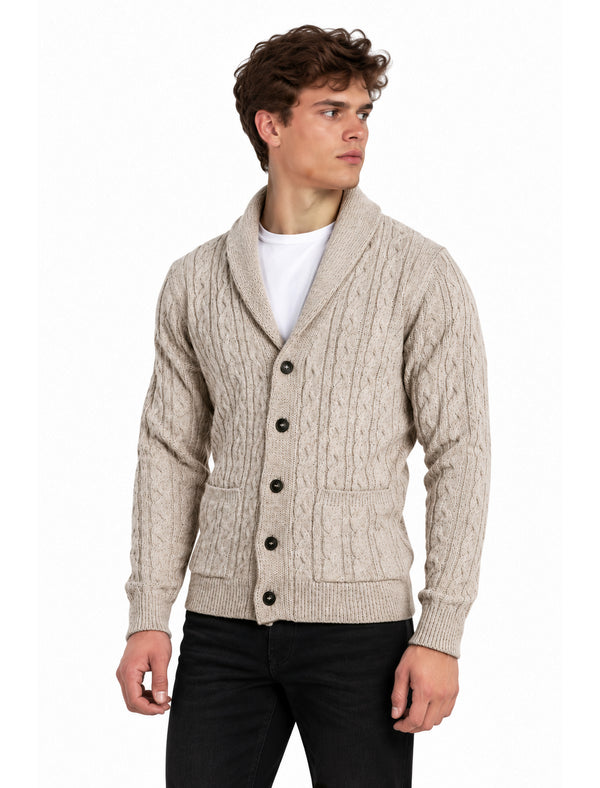 Manji 2 Chunky Cable Knitted Cardigan with Shawl Collar in Natural Twist - Tokyo Laundry