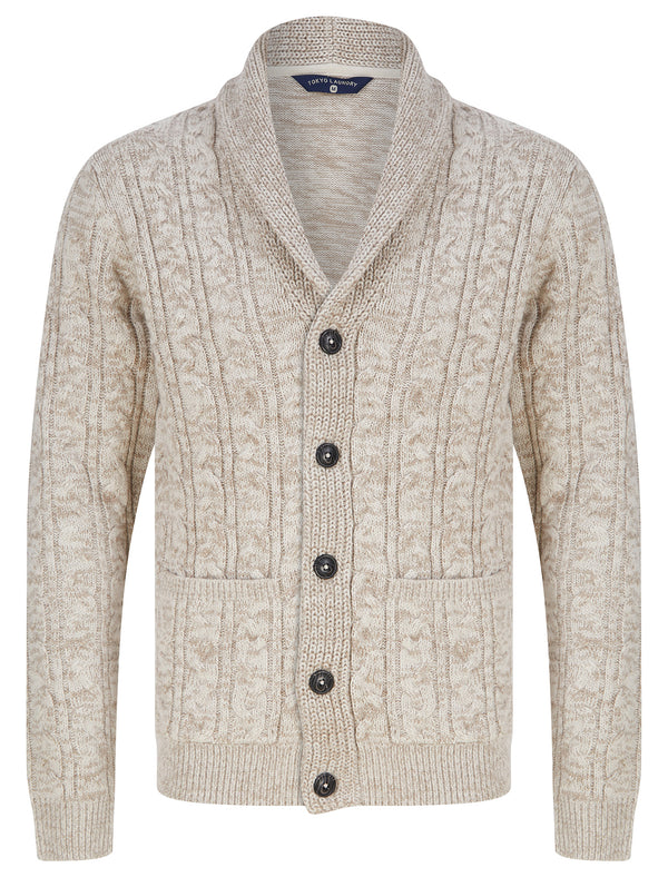 Manji 2 Chunky Cable Knitted Cardigan with Shawl Collar in Natural Twist - Tokyo Laundry