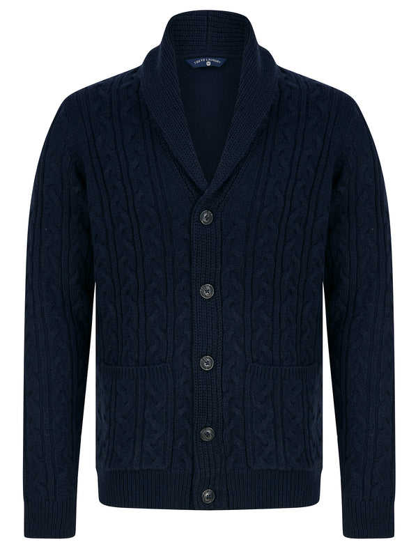 Manji 2 Chunky Cable Knitted Cardigan with Shawl Collar in Ink - Tokyo Laundry