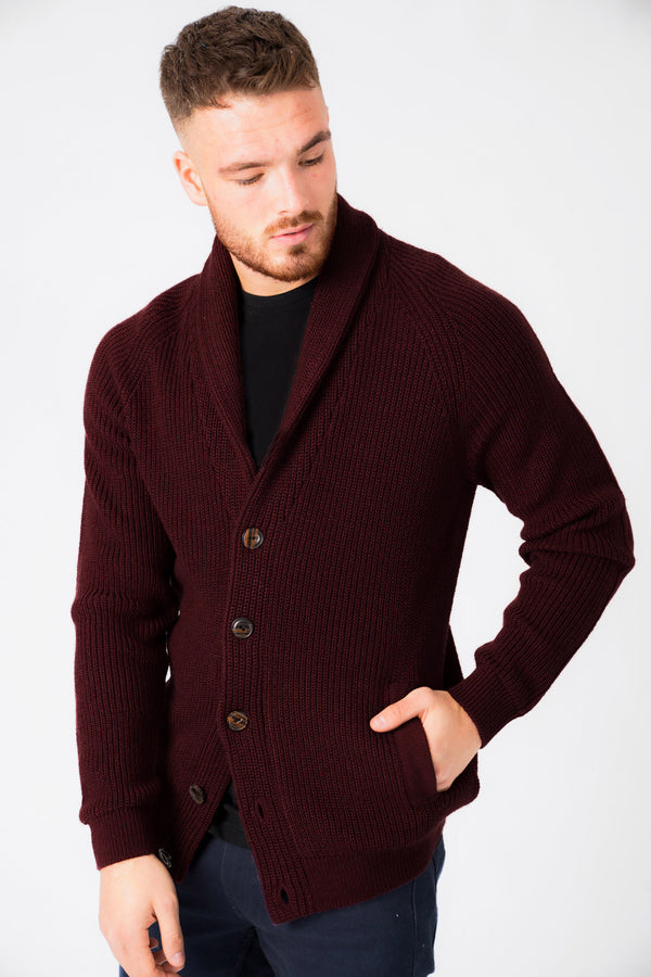 Hatton 2 Soft Knit Shawl Neck Cardigan in Claret - Tokyo Laundry