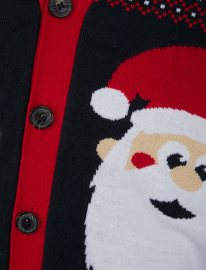 Men's Red Hat Festive Pattern Novelty Knitted Christmas Cardigan in George Red - Merry Christmas