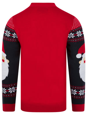 Men's Red Hat Festive Pattern Novelty Knitted Christmas Cardigan in George Red - Merry Christmas