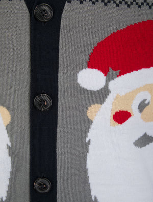 Men's Red Hat Festive Pattern Novelty Knitted Christmas Cardigan in Ink - Merry Christmas