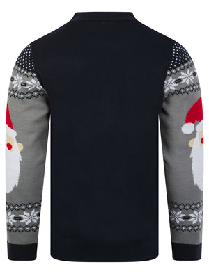 Men's Red Hat Festive Pattern Novelty Knitted Christmas Cardigan in Ink - Merry Christmas