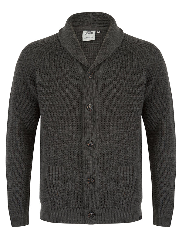 Anozie Soft Knit Wool Blend Shawl Neck Cardigan in Dark Grey Marl - Tokyo Laundry