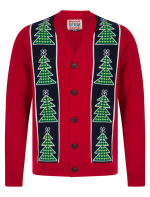 Men's Osier Christmas Tree Pattern Novelty Knitted Christmas Cardigan in George Red - Merry Christmas