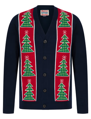 Men's Osier Christmas Tree Pattern Novelty Knitted Christmas Cardigan in Ink - Merry Christmas