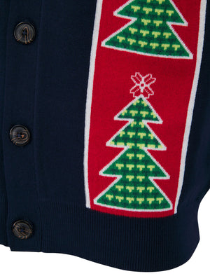 Men's Osier Christmas Tree Pattern Novelty Knitted Christmas Cardigan in Ink - Merry Christmas