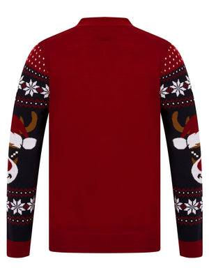 Men's Deer Festive Pattern Novelty Knitted Christmas Cardigan in Red - Merry Christmas