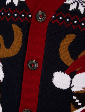 Men's Deer Festive Pattern Novelty Knitted Christmas Cardigan in Red - Merry Christmas