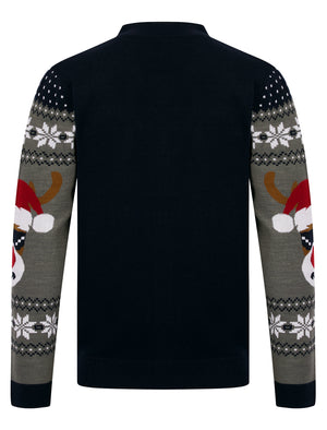 Men's Deer Festive Pattern Novelty Knitted Christmas Cardigan in Ink - Merry Christmas