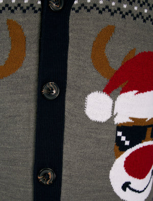 Men's Deer Festive Pattern Novelty Knitted Christmas Cardigan in Ink - Merry Christmas