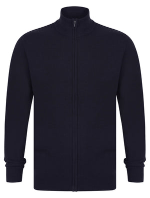 Scattering Zip Through Funnel Neck Knitted Cardigan in Dark Navy - Kensington Eastside