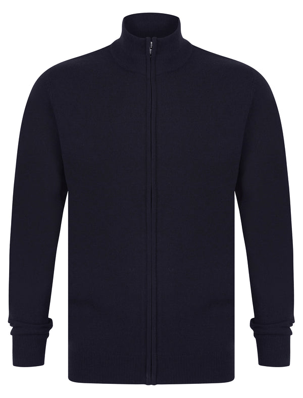 Scattering Zip Through Funnel Neck Knitted Cardigan in Dark Navy - Kensington Eastside
