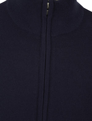 Scattering Zip Through Funnel Neck Knitted Cardigan in Dark Navy - Kensington Eastside