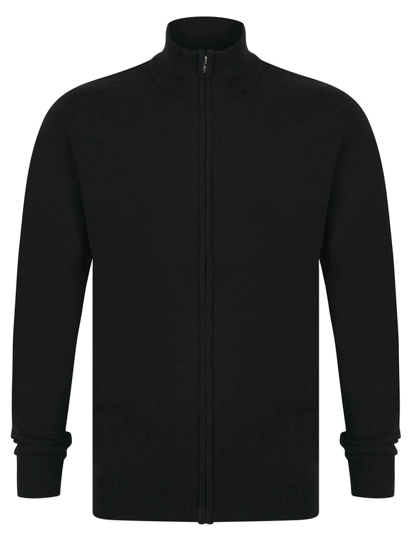 Scattering Zip Through Funnel Neck Knitted Cardigan in Black - Kensington Eastside