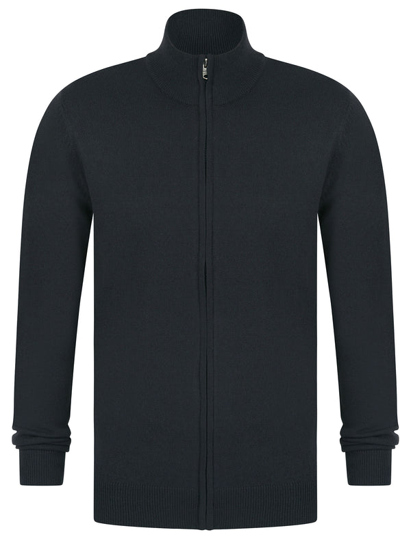 Scattering Zip Through Funnel Neck Knitted Cardigan in Charcoal - Kensington Eastside