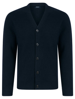 Chau Waffle Knit V-Neck Button Down Cardigan in Navy - Kensington Eastside
