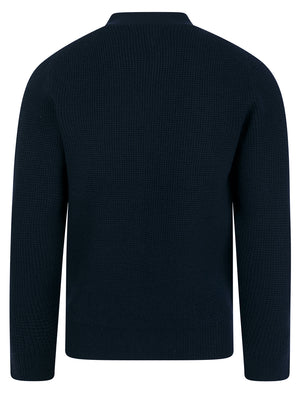 Chau Waffle Knit V-Neck Button Down Cardigan in Navy - Kensington Eastside