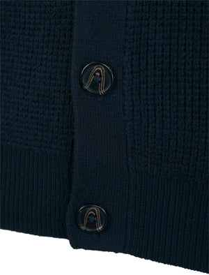 Chau Waffle Knit V-Neck Button Down Cardigan in Navy - Kensington Eastside
