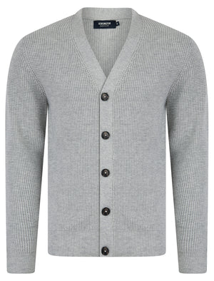 Chau Waffle Knit V-Neck Button Down Cardigan in Light Silver Marl - Kensington Eastside