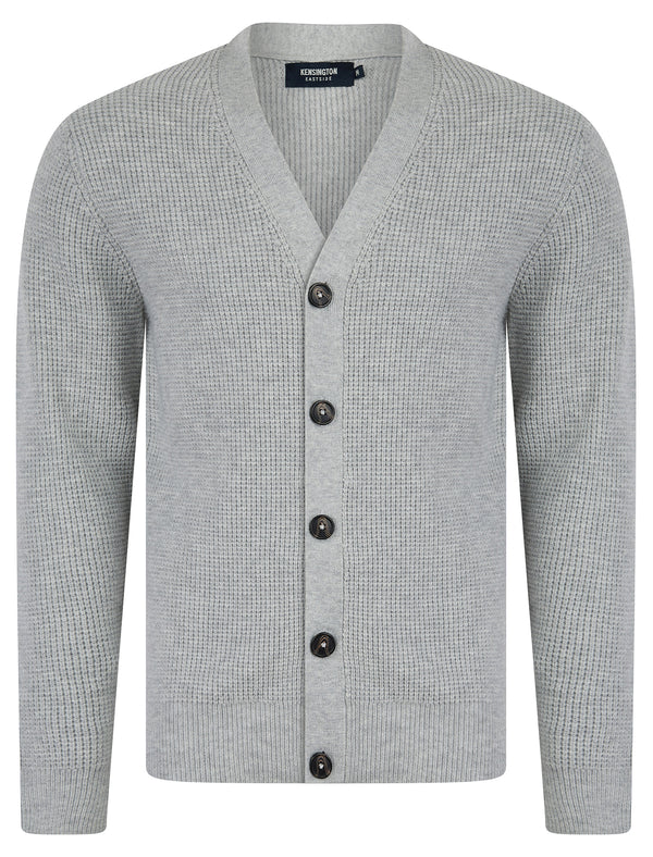 Chau Waffle Knit V-Neck Button Down Cardigan in Light Silver Marl - Kensington Eastside