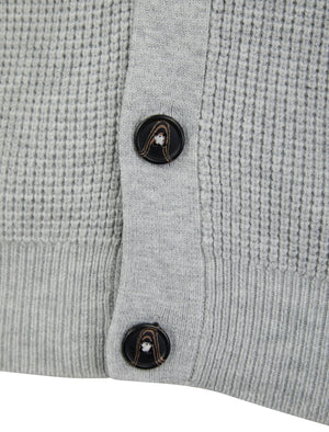Chau Waffle Knit V-Neck Button Down Cardigan in Light Silver Marl - Kensington Eastside