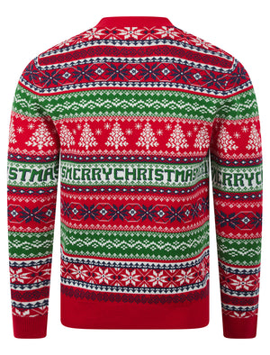 Men's Design Jacquard Knit Novelty Knitted Christmas Cardigan in George Red - Merry Christmas