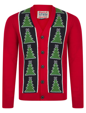 Men's Osier 2 Christmas Tree Pattern Novelty Knitted Christmas Cardigan in George Red - Merry Christmas