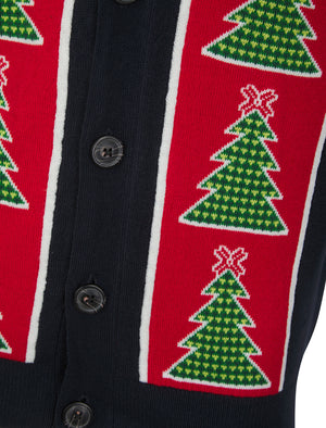 Men's Osier 2 Christmas Tree Pattern Novelty Knitted Christmas Cardigan in Ink - Merry Christmas