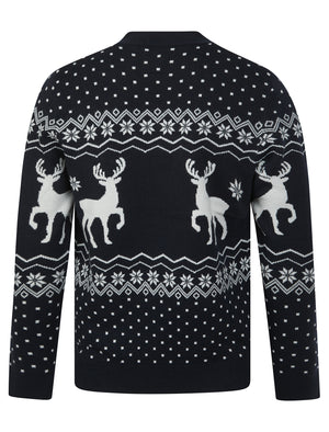 Men's Deers Novelty Jaquard Knit Nordic Style Christmas Cardigan in Ink - Merry Christmas