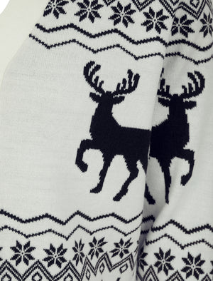 Men's Deers Novelty Jaquard Knit Nordic Style Christmas Cardigan in Laundered Ecru - Merry Christmas