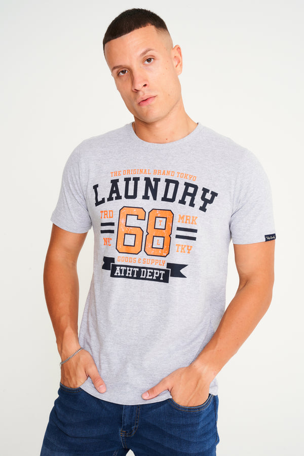 Squad Motif Cotton Jersey T-Shirt in Light Grey Marl - Tokyo Laundry