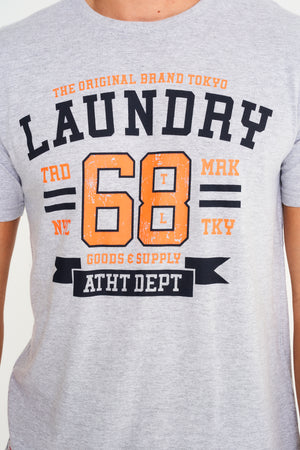 Squad Motif Cotton Jersey T-Shirt in Light Grey Marl - Tokyo Laundry