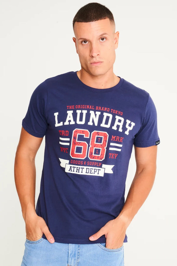 Squad Motif Cotton Jersey T-Shirt in Medieval Blue - Tokyo Laundry