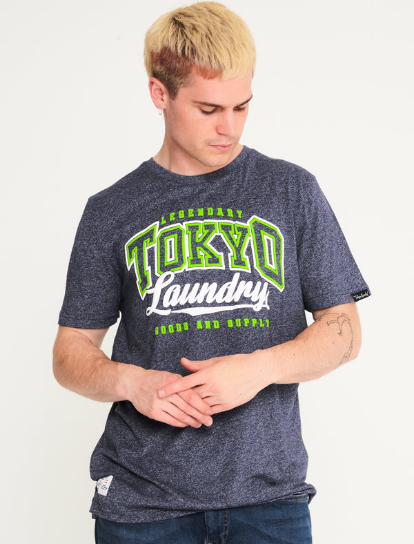 Prema Motif Cotton Jersey Grindle T-Shirt in Navy - Tokyo Laundry