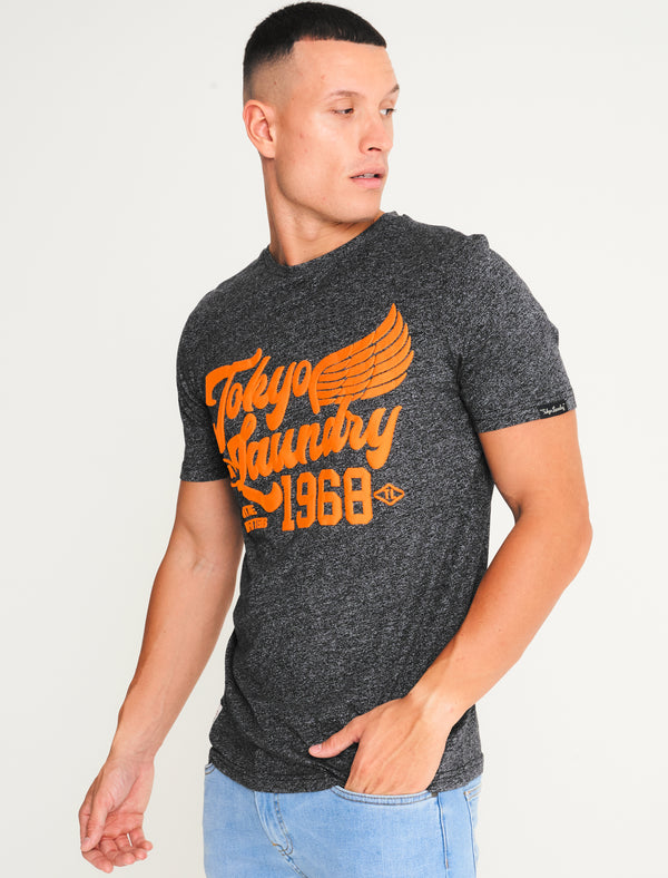 Rocket Motif Cotton Jersey Grindle T-Shirt in Dark Grey - Tokyo Laundry